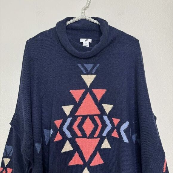 J. Jill Sweater XS Southwestern Aztec Pullover Knit Poncho Long Sleeve Relax - Picture 3 of 13